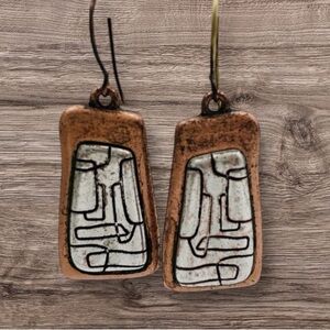 Premier Designs Copper Silver Tone Sketched Modernist Geometric Dangle Earrings